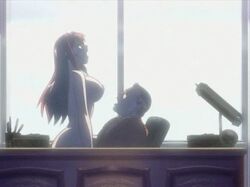 1boy 1girls animated bible_black bouncing_breasts breasts closed_eyes couple desk duo earring large_breasts long_hair love male moaning nipples nude office open_mouth principal principal_and_teacher red_hair riding sex sitting straddle takashiro_hiroko teacher vice-principal_(bible_black)