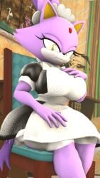 3d blaze_the_cat bluewyvern maid maid_uniform pose sitting sitting_on_chair sonic_(series) sonic_the_hedgehog_(series)