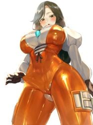 1girls absurd_res big_breasts black_hair blush bodysuit breasts brown_eyes cameltoe cowboy_shot final_fantasy final_fantasy_ix from_below garnet_til_alexandros_xvii gloves hi_res himerin long_hair looking_at_viewer looking_down necklace open_mouth princess request shiny shiny_clothes simple_background skin_tight solo square_enix standing torn_clothes tugging_clothing white_background