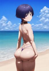 ai_generated beach big_ass big_butt bikini blackcatmeow butt_grab femboy feminine_male genshin_impact girly hand_on_butt micro_bikini otoko_no_ko scaramouche_(genshin_impact) thong wide_hips