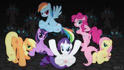 2012 anus applejack_(mlp) ass blonde_hair blue_eyes blue_hair changeling correct_artstyle cutie_mark english_text equine fangs female fluttershy_(mlp) friendship_is_magic green_eyes hair horn horse inviting long_hair looking_at_viewer looking_back mane_six_(mlp) multicolored_hair my_little_pony pegasus pink_hair pinkie_pie_(mlp) pony presenting purple_eyes pussy rainbow_dash_(mlp) rainbow_hair raised_tail rarity_(mlp) seductive smile smooth_skin spread_legs spreading syoee_b text twilight_sparkle_(mlp) unicorn wings