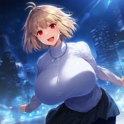 1girls ahoge ai_generated alternate_breast_size arcueid_brunestud big_breasts blonde_hair breasts breasts breasts_bigger_than_head clothed clothed_female huge_breasts large_boobs large_breasts looking_at_viewer melty_blood pose red_eyes short_hair sweater top_heavy tsukihime vampire vampire_girl