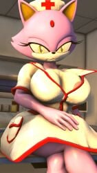 3d anthro anthro_female anthro_only big_breasts blaze_the_cat bluewyvern breasts furry furry_female furry_only mobian_(species) nurse nurse_cap nurse_uniform sonic_(series) sonic_the_hedgehog_(series) thighs twitter