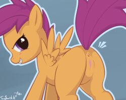 anus ass blush edit equine female friendship_is_magic hair horse looking_back my_little_pony pegasus pony presenting purple_eyes purple_hair pussy scootaloo_(mlp) solo straight_hair tom_smith wings