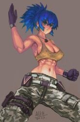 1girls artist_request big_breasts blue_eyes blue_hair breasts camo camo_print camouflage clothed earrings female fit fit_female gloves ikari_warriors king_of_fighters leona_heidern light-skinned_female light_skin long_hair looking_at_viewer military muscular muscular_female necklace nipple_bulge nipples pants pockets ponytail snk source_request tank_top tied_hair tight_clothes tight_clothing toned toned_female