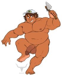 1boy adventure_island balls baseball_cap belly belly_button brown_hair cap caveman dark_skin feet male male_only master_higgins penis simple_background solo tagme video_games white_background wkd