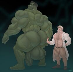 ass balls bara beard big_balls big_muscles big_penis boner bulge clothing erection erection_under_clothes facial_hair flaccid frankenstein frankenstein's_monster gab_art male male_only muscles muscular nude penis size_difference