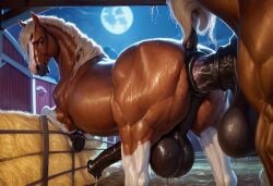 ai_generated anal anal_sex anus big_butt big_penis dino2k donut_anus equine erection fat_ass feral feral_on_feral horse horsecock large_insertion male male/male penis stretched_anus