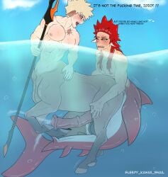 bakugou_katsuki blonde_hair blush boku_no_hero_academia centaur eijirou_kirishima gay gay_sex horny horsecock hybrid katsuki_bakugou kirishima_eijirou lmao male_only males_only merman mershark my_hero_academia red_eyes red_hair sea sleepy_kawaii_snail surprised taur