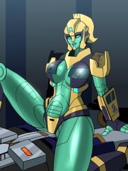 1girls big_breasts blue_eyes breasts busty elita_one female female_only green_body green_lipstick green_skin nipples nipples_visible_through_clothing robot robot_girl robot_humanoid sitting solo solo_female splooshotron thighs transformers translucent_clothing