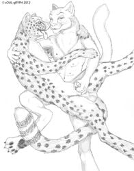 anatomically_correct anthro anthro_on_feral balls breasts cheetah cougar erection feline female feral handjob interspecies male multi_breast multi_nipple pencil penis soulgryph straight traditional