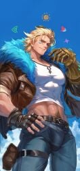 abs bara big_bulge blonde_hair bulge clothing ezreal league_of_legends looking_at_viewer male male_only male_pubic_hair manly muscular_male penis_outline riot_games shangxi57994328 tight_clothing