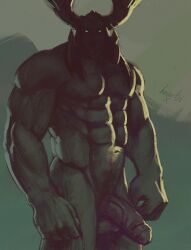 foreskin green_eyes helmet hexxart male_only margrave_krexus muscular_male solo uncut world_of_warcraft