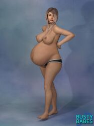 1girls 3d belly big_belly big_breasts breasts bustybabes3d female linea_nigra nipples outie_navel panties pregnant solo stretch_marks