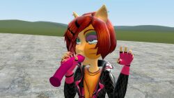 black_jacket cat_ears cat_tail catgirl dildo female female_only furry mattel monster_high orange_fur red_gloves sucking sucking_dildo toralei_stripe