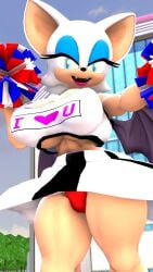 3d big_breasts bluewyvern cheerleader cheerleader_uniform panties rouge_the_bat sonic_(series) sonic_the_hedgehog_(series) thicc_thighs thighs upskirt