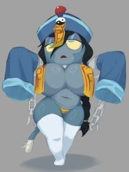 anthro bloons_tower_defense chains confusedsabron female huge_breasts jiangshi monkey monkey_girl pasties primate sauda shortstack talisman talisman_pasties tape taped_nipples taped_pussy thighhighs