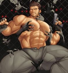 abs bara beard biceps big_bulge bulge capcom chris_redfield clothing erection_under_clothes male male_nipples male_only manly muscular_male nipples pecs penis_outline resident_evil ruisselait