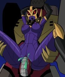 1boy 1girls blackarachnia breasts clitoris grimlock_(transformers) medium_breasts nipples purple_lipstick purple_nipples purple_skin pussy red_eyes sex size_difference splooshotron thighs transformers transformers_animated vagina vaginal_penetration vaginal_penetration vaginal_sex