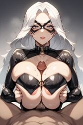 ai_generated big big_breasts big_penis black_cat_(marvel) cum felicia_hardy marvel marvel_comics spider-man_(series) titfuck_under_clothes titjob white white_hair