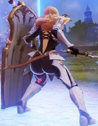 1girls ass back big_ass bubble_butt dat_ass fat_ass game kisara_(tales) knight long_hair screenshot solo sword tales_of_(series) tales_of_arise