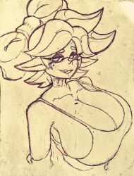 big_breasts breasts breasts_bigger_than_head hairbow huge_breasts inkling inkling_girl looking_at_viewer lotxolt marie_(splatoon) sketch smug_face splatoon splatoon_(series) squid_sisters tank_top