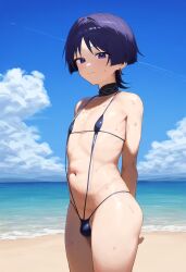 ai_generated beach bikini blackcatmeow femboy genshin_impact micro_bikini scaramouche_(genshin_impact)