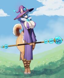 absurd_res anthro bringmetheoat canine furry large_breasts staff thick_thighs wizard wizard_hat