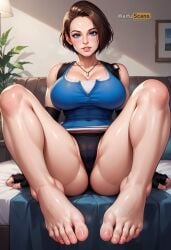 1girls ai_generated breasts feet feet_focus female high_resolution highres jill_valentine necklace pony_diffusion_xl resident_evil sitting spread_legs stable_diffusion thick_thighs toenails toes waifuscans418 wide_hips