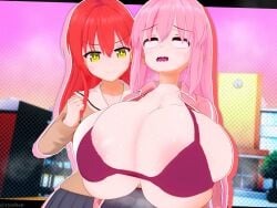 3d bocchi_the_rock! cyshen gotou_hitori huge_breasts kita_ikuyo sweaty_breasts tagme