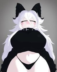 collar confusedsabron g_apocalypse_approved horn horns huge_breasts long_hair roblox robloxian shy sigma sweater thick_thighs thong white_body white_hair white_skin