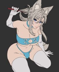 1futa animal_ears ass big_ass big_breasts breasts bubble_butt bulge choker chopsticks chopsticks_in_hair cleavage clothed clothing cute cute_face cute_futa elbow_gloves fat_ass flaccid fox fox_ears furry_futa furry_only futa futa_cock futa_only futanari gloves humanoid humanoid_penis kemonomimi kneeling light-skinned_futanari light_skin mostly_nude skindentation solo solo_futa thick thick_ass thick_thighs thighhighs thighs underboob voluptuous voluptuous_futanari wide_hips yoradav