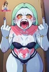 ai_generated angry green_hair middle_finger pale_skin rebecca_(edgerunners) underwear