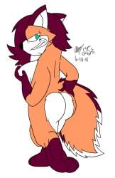 absurd_res alpha_channel anthro ass big_butt breasts brown_body brown_fur brown_hair canid canine female fluffy fluffy_tail fox fur green_eyes hair hand_on_breast hand_on_butt hi_res looking_at_viewer looking_back looking_back_at_viewer macy mammal multicolored_body multicolored_fur nipples nude orange_body orange_fur rear_view smile solo ssecrets151 tail teeth white_body white_fur