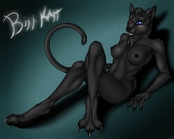 anthro black blue_eyes breasts claws feline female furry kurtassclear nude open_mouth panther pinup red_eyes solo teeth tongue