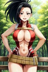 ai_generated big_breasts black_hair breasts cleavage female large_breasts momo_yaoyorozu my_hero_academia sepiaton solo