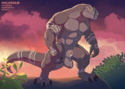 anthro balls dinosaur hologram_(artist) muscular sheath