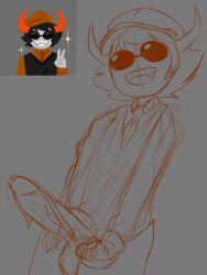 bottomless bottomless_male confusedsabron homestuck homestuck_oc homestuck_troll horns hung_trap sunglasses