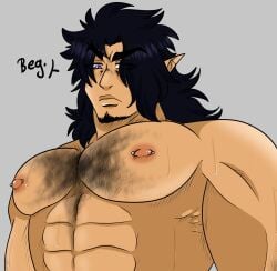 1male beard body_hair bubli_(original_species) bublijoestar dark_hair digital_drawing_(artwork) digital_media_(artwork) domenico_pedrotti facial_hair freckles freckles_on_face hair_on_breasts himbo jock long_hair muscles muscular_male original_character pierced_ears pierced_nipples pointy_ears pov purple_eyes raised_eyebrows sfw solo_male speech_bubble tan_skin wet wet_skin