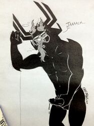 2017 aku balls black_body cum demon drooling erection facial_hair foxy-draws goatee humanoid looking_pleasured male male_only masturbation muscular penis saliva samurai_jack solo sweat traditional_media_(artwork)