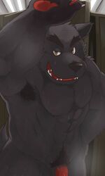 1boy black canine kotori looking_at_viewer male male_only muscles penis solo wolf