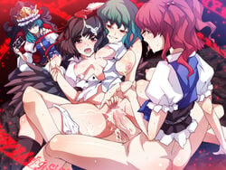 2futas 2girls anal ass big_breasts black_hair breast_squeeze breasts camera censored cum cum_inside double_penetration eiki_shiki futa_with_female futanari green_hair hat intersex komachi_onozuka lolita_channel long_hair medium_breasts multiple_girls nipples no_humans open_mouth panties panties_around_leg panties_around_one_leg penis red_eyes red_hair sex shameimaru_aya socks team_shanghai_alice touhou underwear vaginal_penetration wings youkai yuka_kazami yuuka_kazami