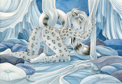 all_fours anthro breasts feline female fur furry inviting leopard looking_at_viewer nude presenting pussy seductive shinigamigirl snow_leopard solo