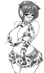 1futa areolae artist_request blush breast_hold breast_squeeze breasts cow_print ejaculation erect_nipples futa_only futanari headset huge_breasts human idolmaster idolmaster_cinderella_girls intersex kawaraya_a-ta lactation monochrome nipples oikawa_shizuku penis see-through shizuku_oikawa short_hair skirt solo thick_thighs thighhighs