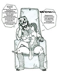 babette_(skyrim) chair dialogue dovahkiin markydaysaid meme notes_translation on_lap pedobear sitting sitting_on_lap skyrim speech_bubble text the_elder_scrolls throne translation_request