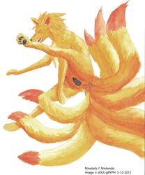 anatomically_correct anus ass canine female feral fox itchy multiple_tails ninetales pokemon presenting pussy soulgryph watercolor_painting