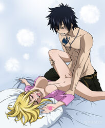 1boy black_hair blonde_hair breasts closed_eyes fairy_tail female gray_fullbuster hair happy_sex human large_breasts lucy_heartfilia male milady666 sex spread_legs straight