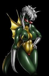 1girls breasts chikyuu_kougeki_meirei:_gojira_tai_gaigan_(1972) claws eyeswear female gigan godzilla_(series) green_nipples kaiju looking_at_viewer marauder6272 pose red_eyes rule_63 silver_hair solo_female source_request spikes sunglasses toho wings year_request