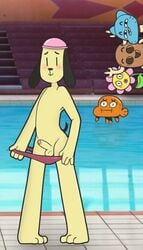 1girls 4boys blush cartoon_network darwin_watterson embarrassed leslie leslie_(tawog) male_focus nude_male peanut penis penny_fitzgerald penny_fitzgerald_(peanut) pkaocko pool small_penis the_amazing_world_of_gumball the_dog uncensored undressing