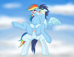 blush female friendship_is_magic hasana-chan horsecock male my_little_pony penis rainbow_dash_(mlp) sex soarin_(mlp) straight straight_hair wonderbolts_(mlp)